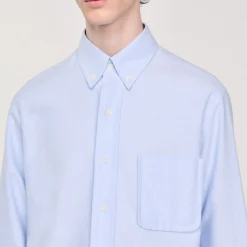 Chemises*SANDRO Chemise En Oxford Flannel Bleu Ciel