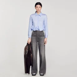 Tops & Chemises*SANDRO Chemise En Popeline Rayée Bleu Ciel