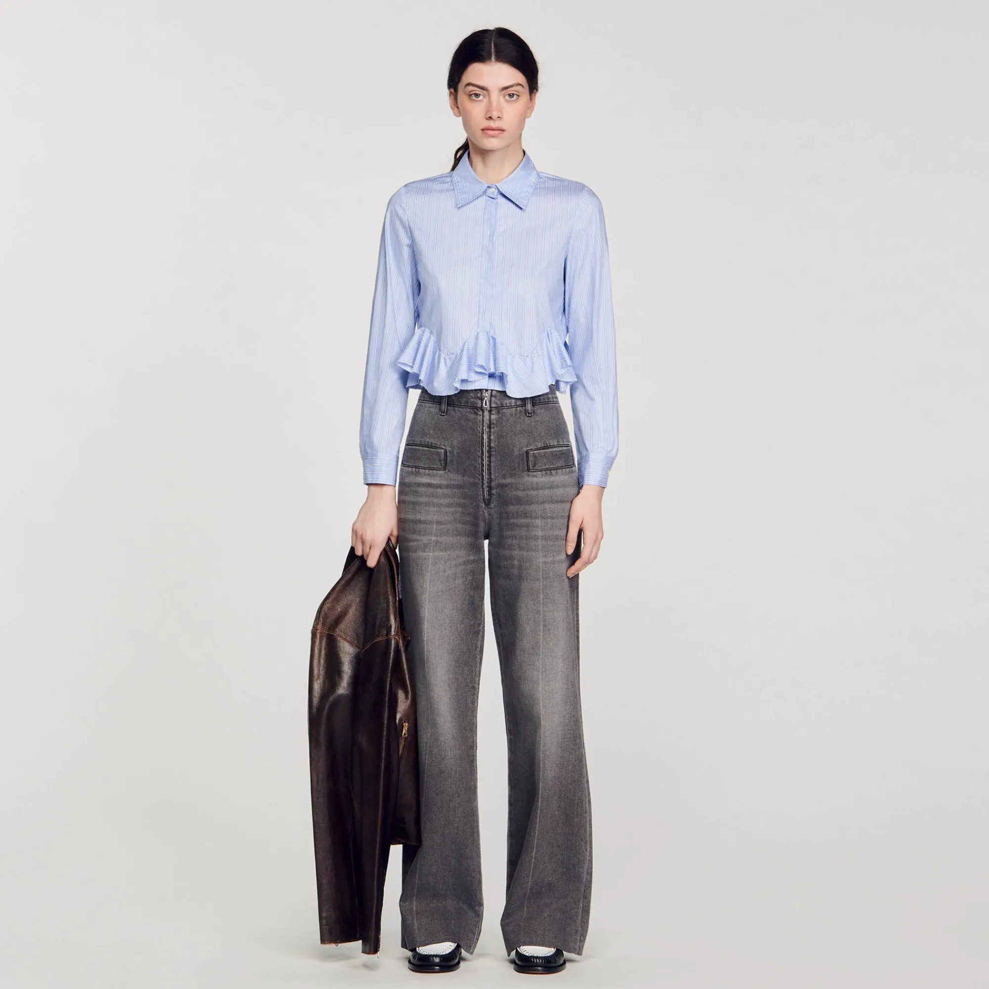 Tops & Chemises*SANDRO Chemise En Popeline Rayée Bleu Ciel