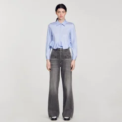 Tops & Chemises*SANDRO Chemise En Popeline Rayée Bleu Ciel