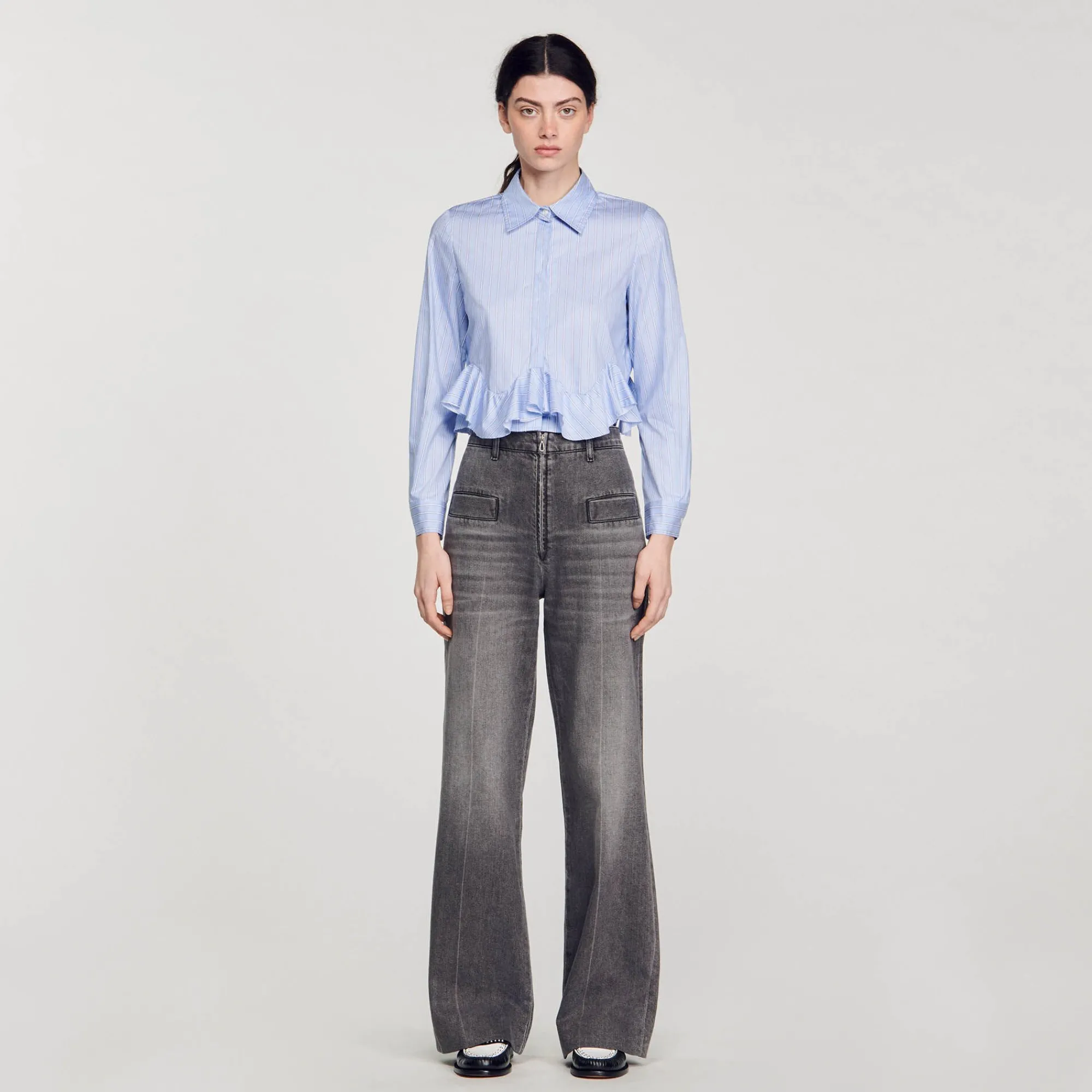 Tops & Chemises*SANDRO Chemise En Popeline Rayée Bleu Ciel