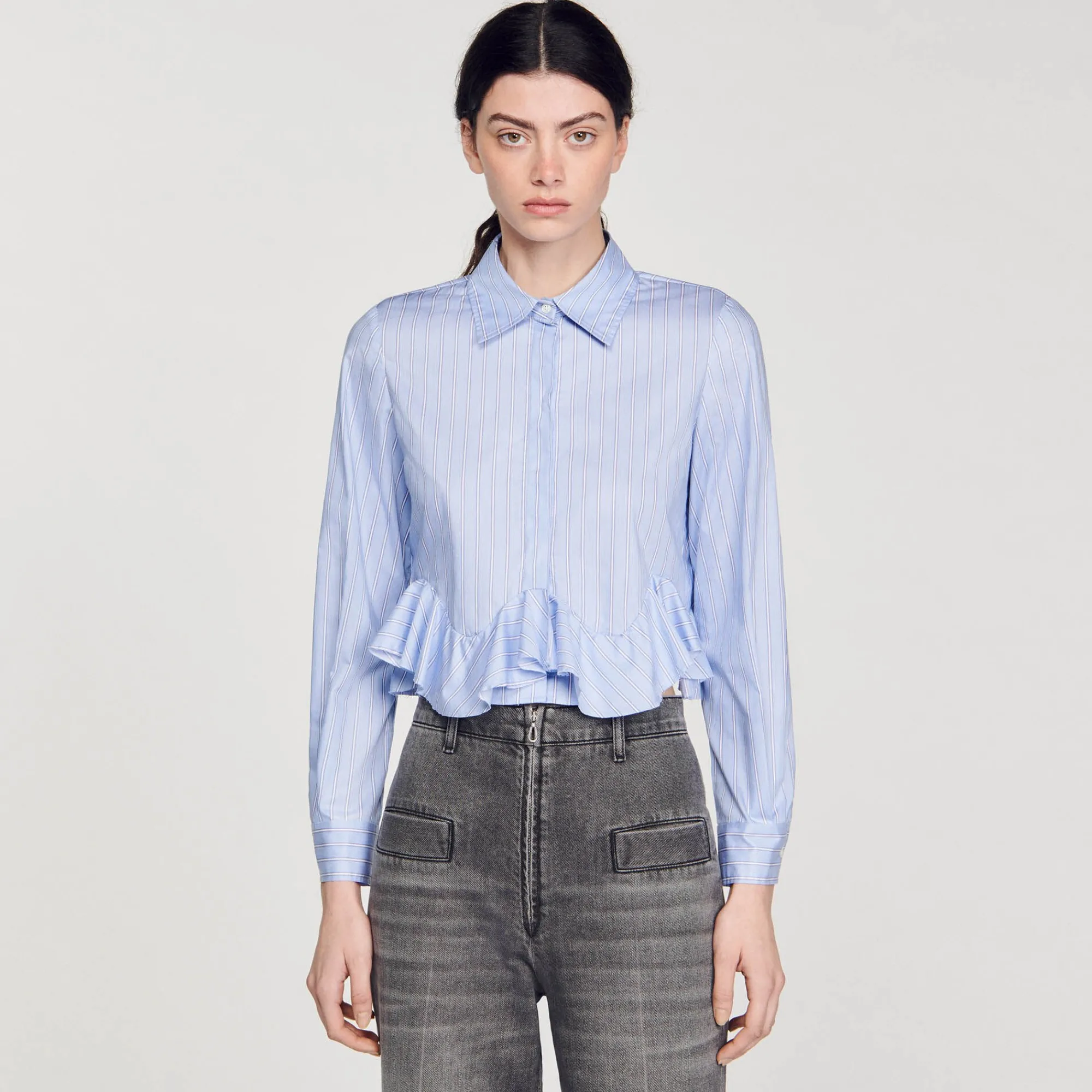 Tops & Chemises*SANDRO Chemise En Popeline Rayée Bleu Ciel