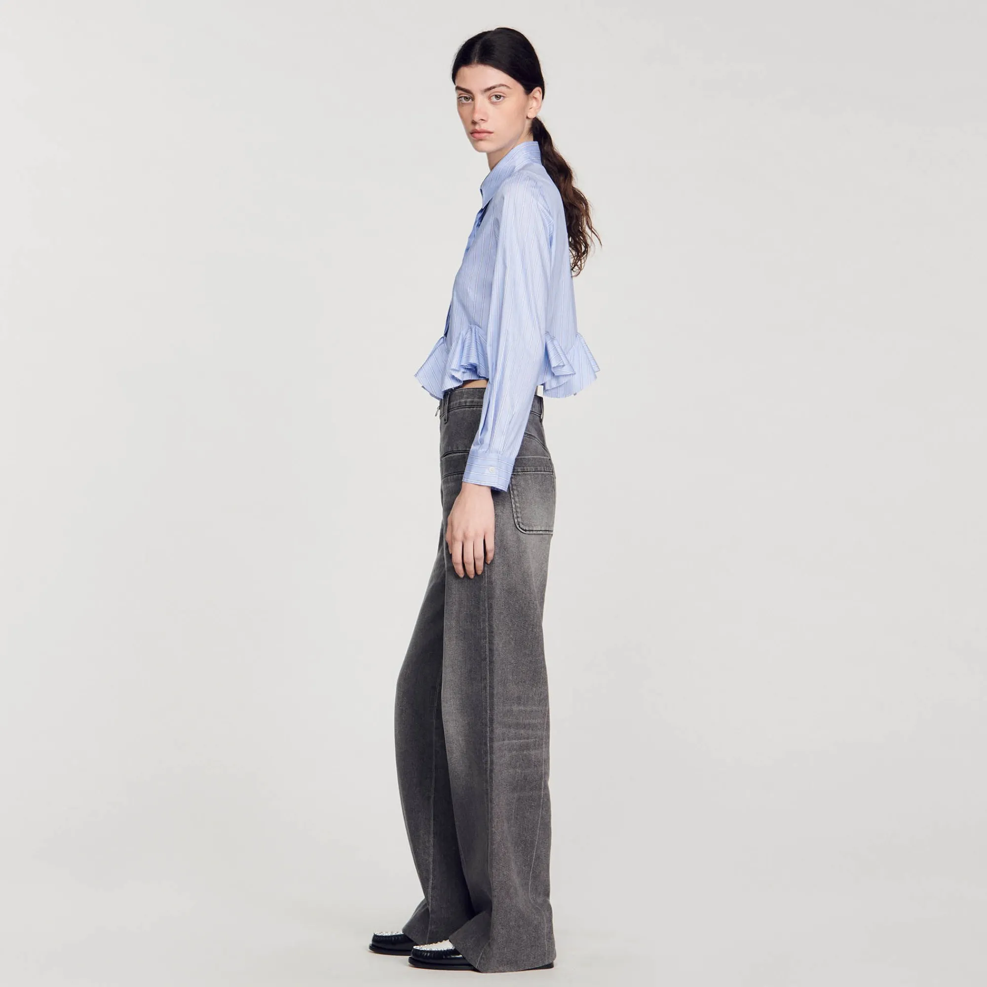 Tops & Chemises*SANDRO Chemise En Popeline Rayée Bleu Ciel