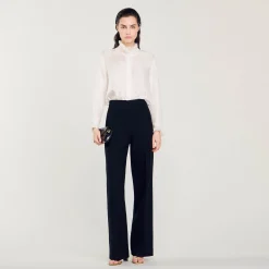 Tops & Chemises*SANDRO Chemise En Soie à Col Froncé Ecru