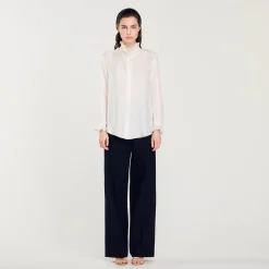 Tops & Chemises*SANDRO Chemise En Soie à Col Froncé Ecru