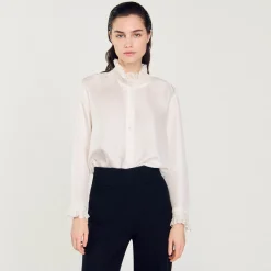 Tops & Chemises*SANDRO Chemise En Soie à Col Froncé Ecru