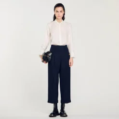 Tops & Chemises*SANDRO Chemise En Soie Avec Col Bordé De Plissé Ecru