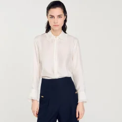 Tops & Chemises*SANDRO Chemise En Soie Avec Col Bordé De Plissé Ecru