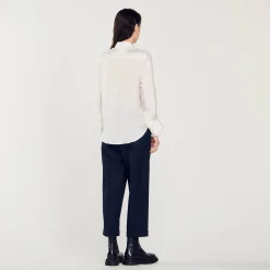 Tops & Chemises*SANDRO Chemise En Soie Avec Col Bordé De Plissé Ecru