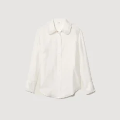 Tops & Chemises*SANDRO Chemise En Soie Avec Col Bordé De Plissé Ecru