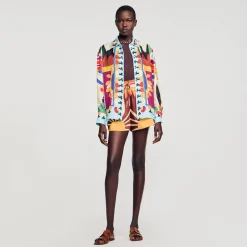 Tops & Chemises*SANDRO Chemise En Soie Imprimée Multicolore