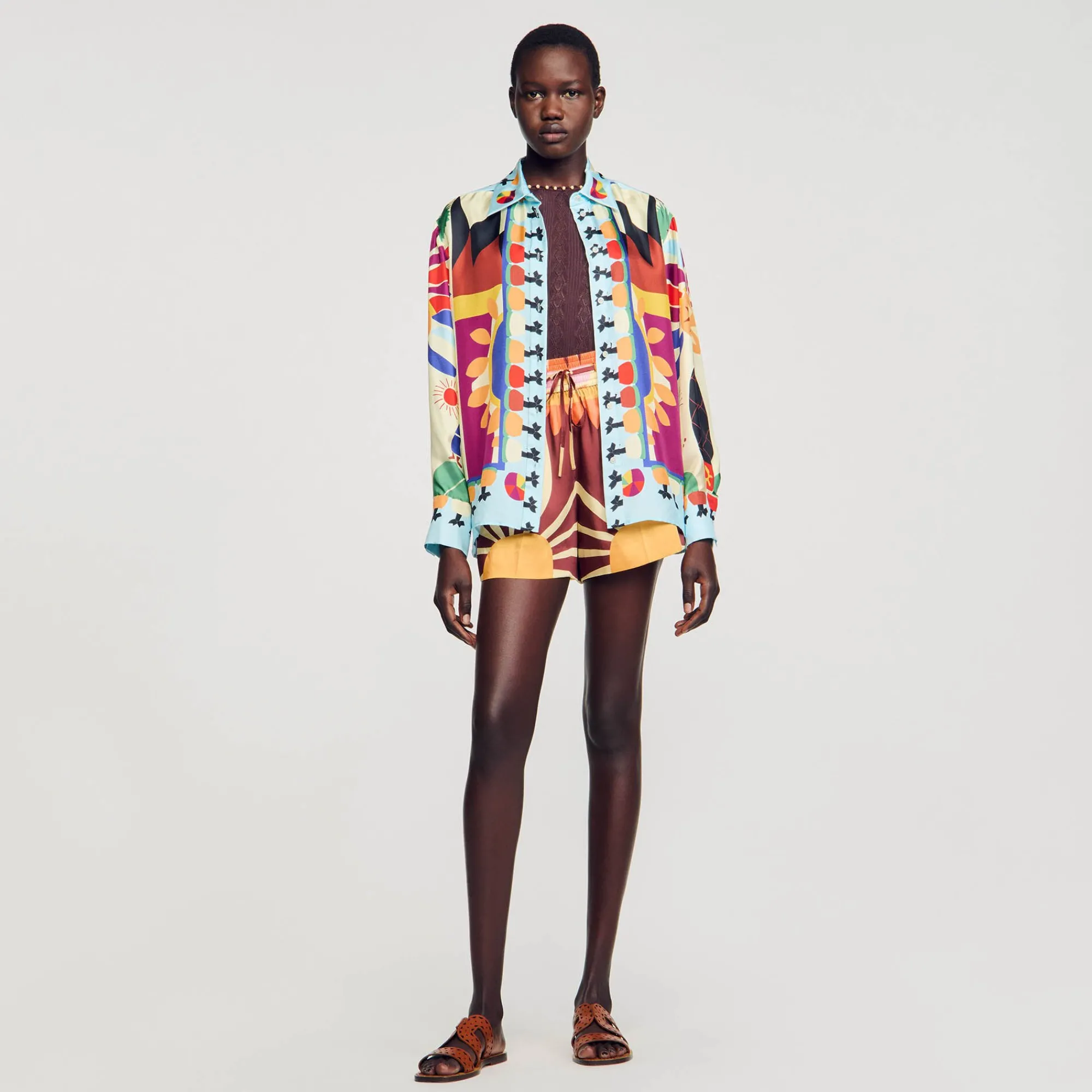 Tops & Chemises*SANDRO Chemise En Soie Imprimée Multicolore