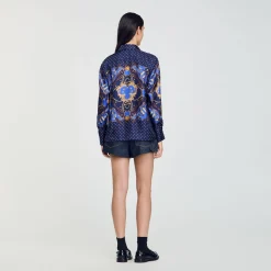 Ensembles|Tops & Chemises*SANDRO Chemise En Soie Imprimée Marine / Or