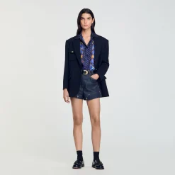 Ensembles|Tops & Chemises*SANDRO Chemise En Soie Imprimée Marine / Or