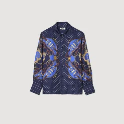 Ensembles|Tops & Chemises*SANDRO Chemise En Soie Imprimée Marine / Or