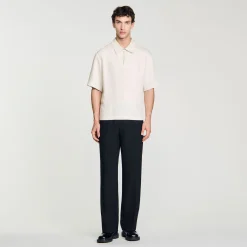 Chemises*SANDRO Chemise Fluide à Col Zippé Ecru