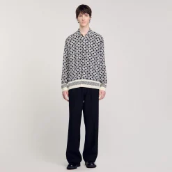 Chemises*SANDRO Chemise Fluide Imprimé Square Cross Marine