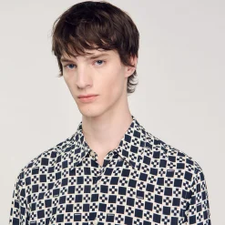 Chemises*SANDRO Chemise Fluide Imprimé Square Cross Marine
