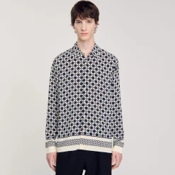 Chemises*SANDRO Chemise Fluide Imprimé Square Cross Marine