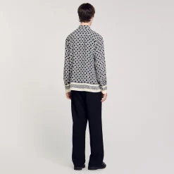 Chemises*SANDRO Chemise Fluide Imprimé Square Cross Marine