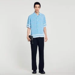 Chemises*SANDRO Chemise Fluide Square Cross Bleu Ciel