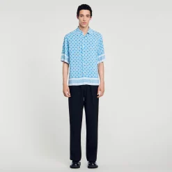 Chemises*SANDRO Chemise Fluide Square Cross Bleu Ciel