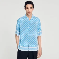 Chemises*SANDRO Chemise Fluide Square Cross Bleu Ciel