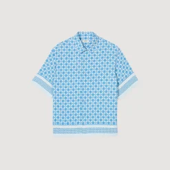 Chemises*SANDRO Chemise Fluide Square Cross Bleu Ciel