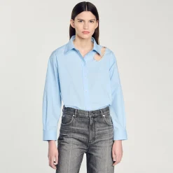 Tops & Chemises*SANDRO Chemise Goutte Strass Bleu Ciel