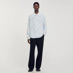 Chemises*SANDRO Chemise Imprimé Camélias Bleu Ciel