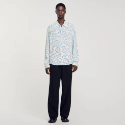Chemises*SANDRO Chemise Imprimé Camélias Bleu Ciel