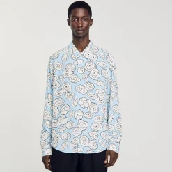 Chemises*SANDRO Chemise Imprimé Camélias Bleu Ciel
