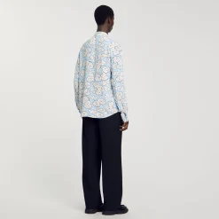 Chemises*SANDRO Chemise Imprimé Camélias Bleu Ciel