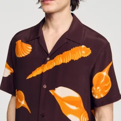 Chemises*SANDRO Chemise Imprimé Coquillages Marron Foncé