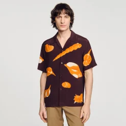Chemises*SANDRO Chemise Imprimé Coquillages Marron Foncé