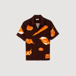 Chemises*SANDRO Chemise Imprimé Coquillages Marron Foncé