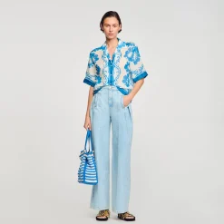 Tops & Chemises*SANDRO Chemise Imprimée Bleu / Blanc