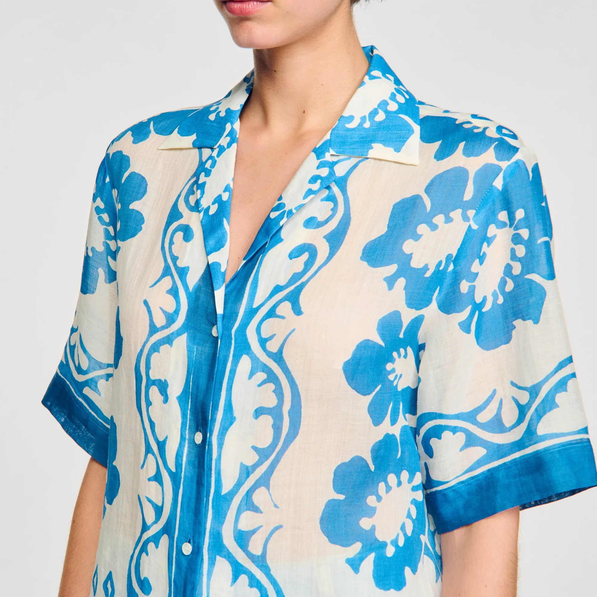 Tops & Chemises*SANDRO Chemise Imprimée Bleu / Blanc