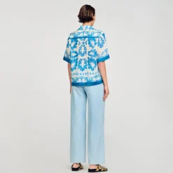 Tops & Chemises*SANDRO Chemise Imprimée Bleu / Blanc