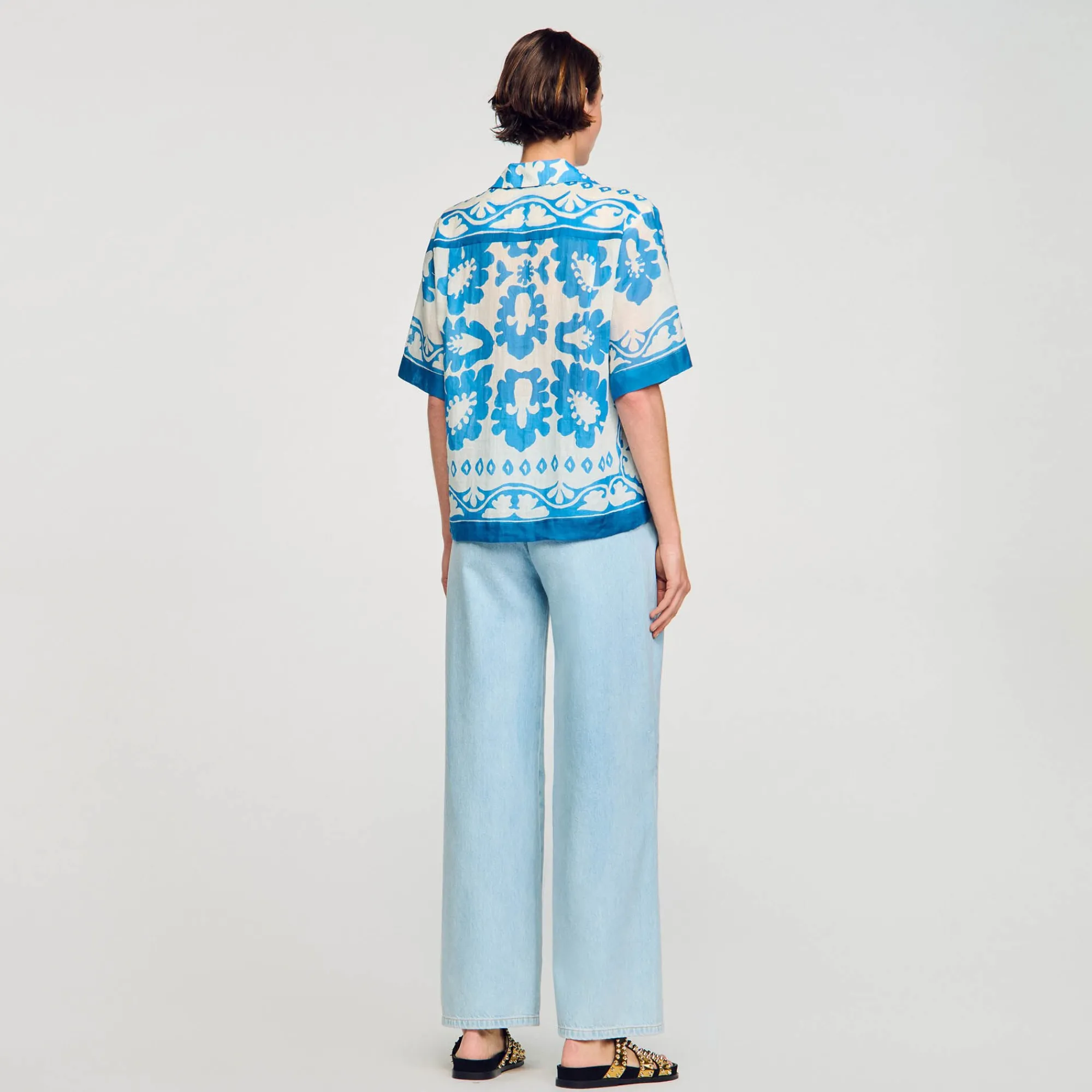 Tops & Chemises*SANDRO Chemise Imprimée Bleu / Blanc