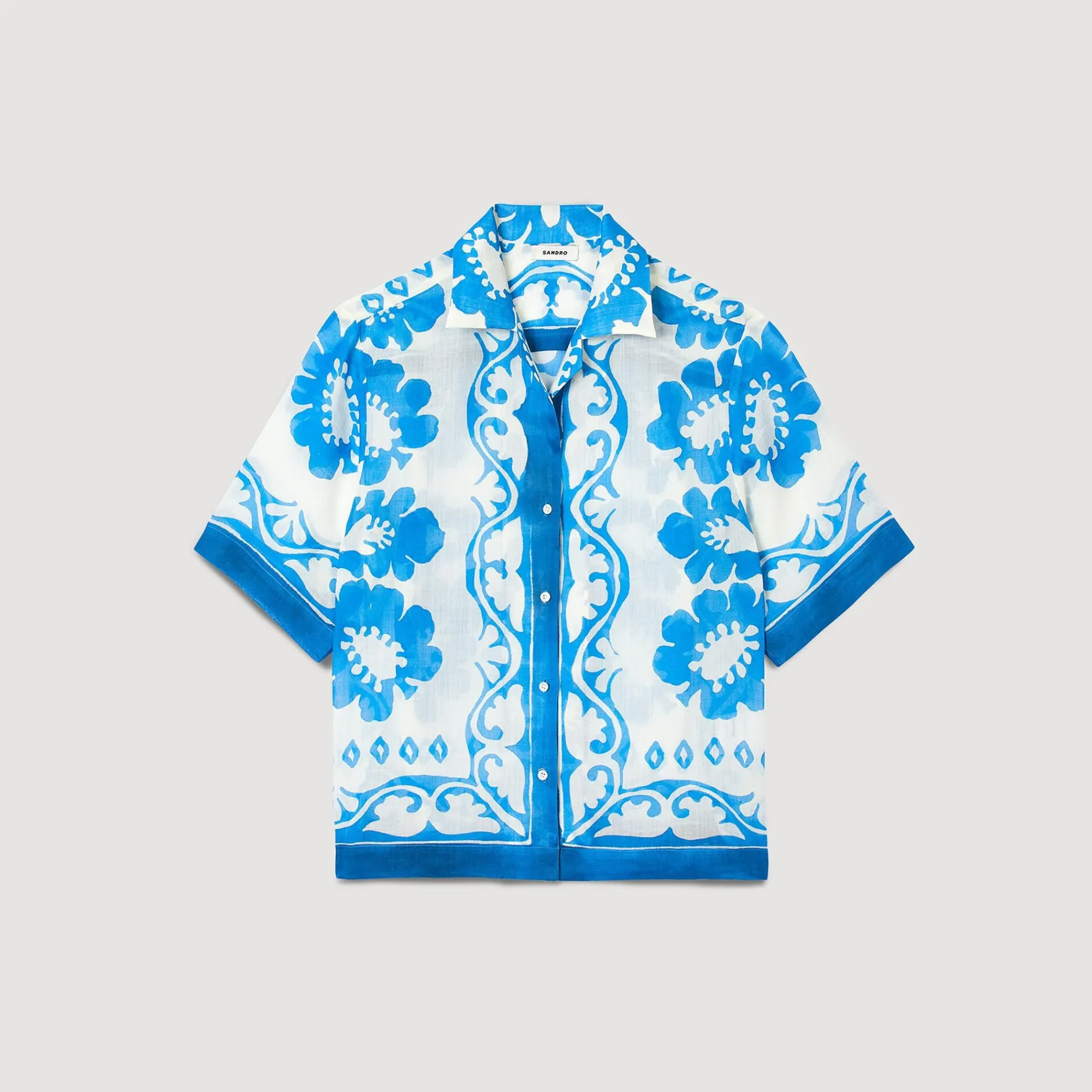 Tops & Chemises*SANDRO Chemise Imprimée Bleu / Blanc