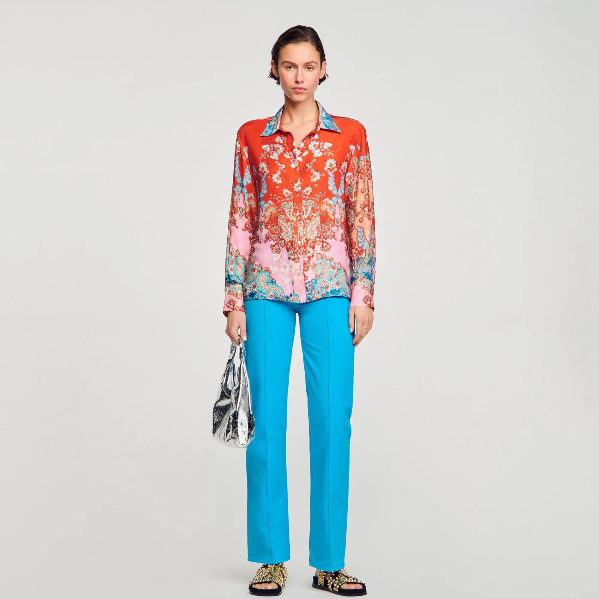 Tops & Chemises*SANDRO Chemise Imprimée Rouge / Bleu