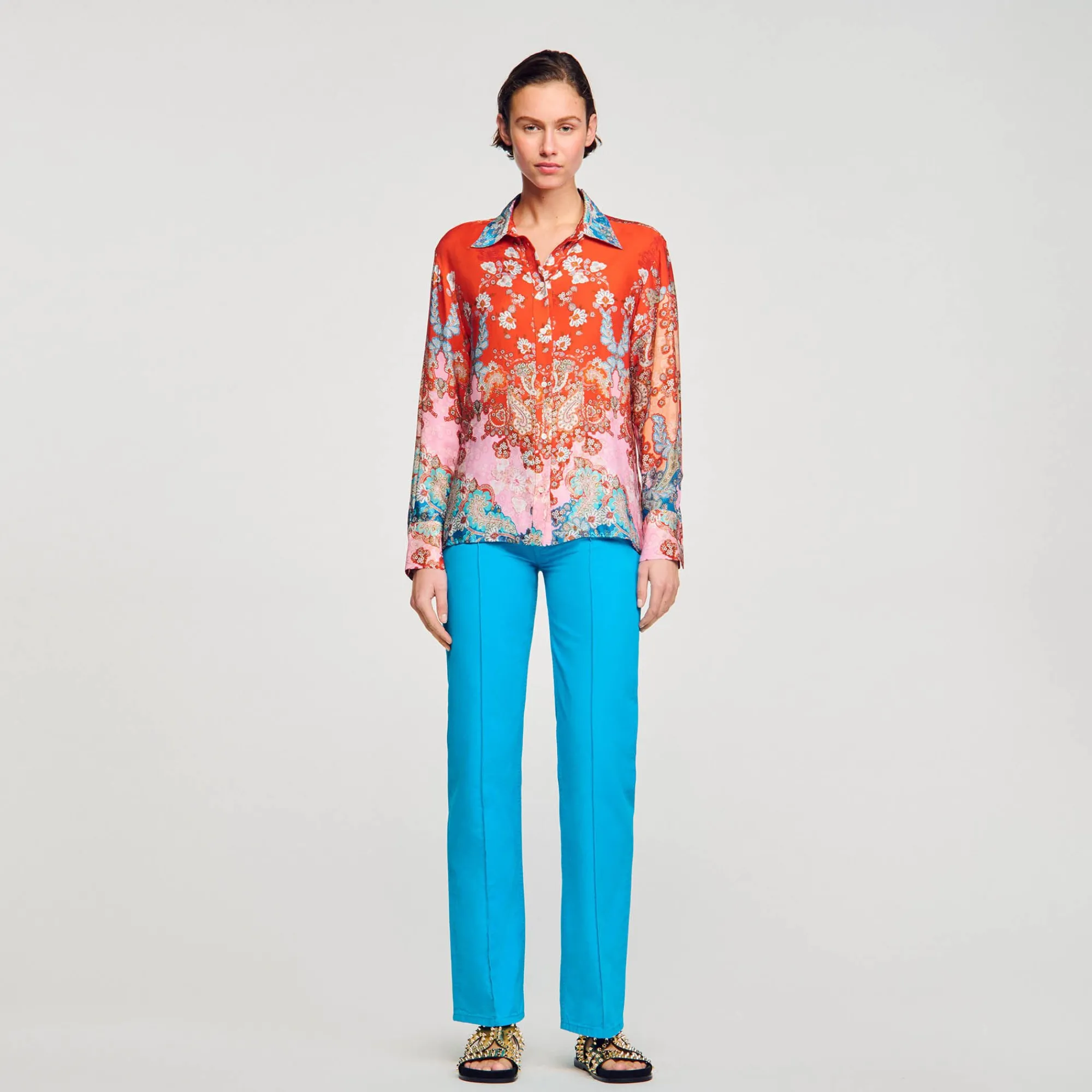 Tops & Chemises*SANDRO Chemise Imprimée Rouge / Bleu
