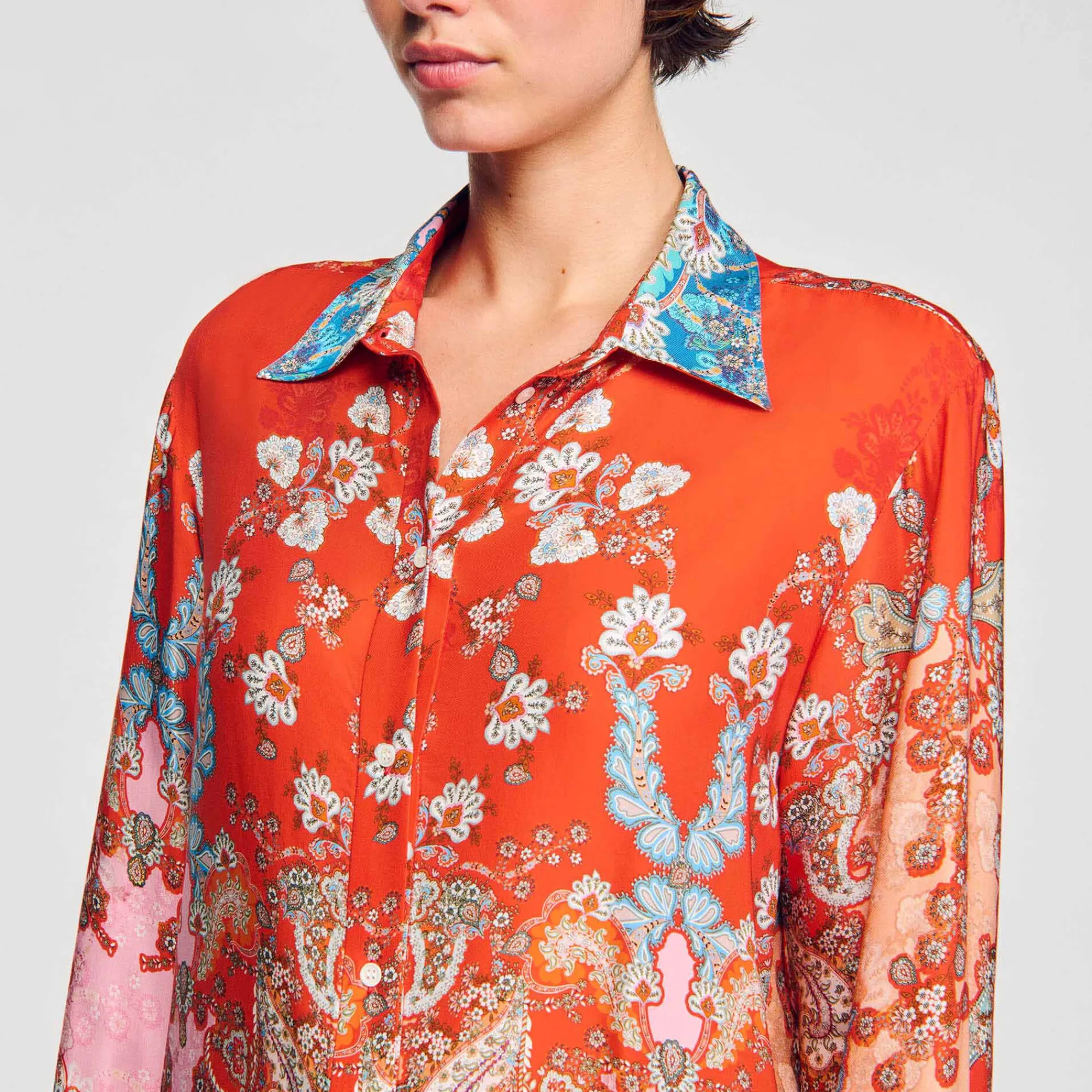 Tops & Chemises*SANDRO Chemise Imprimée Rouge / Bleu