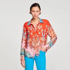 Tops & Chemises*SANDRO Chemise Imprimée Rouge / Bleu