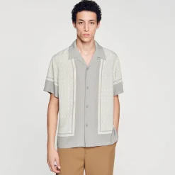 Chemises*SANDRO Chemise Imprimée à Manches Courtes Ecru