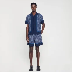 Chemises*SANDRO Chemise Imprimée à Manches Courtes Marine