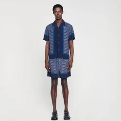 Chemises*SANDRO Chemise Imprimée à Manches Courtes Marine