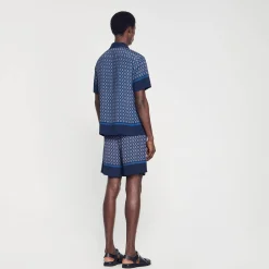 Chemises*SANDRO Chemise Imprimée à Manches Courtes Marine