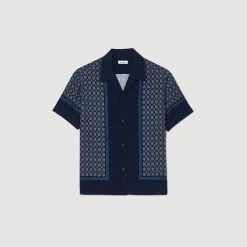Chemises*SANDRO Chemise Imprimée à Manches Courtes Marine